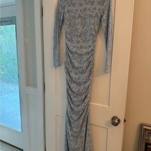 SHEIN Elegant Blue Floral Long Sleeve Dress